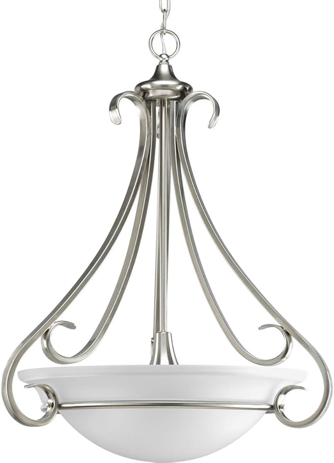 Torino Collection 3-Light Etched Glass Transitional Inverted Pendant Light Brushed Nickel