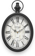 Menterry Small Retro Oval Wall Clock, Antique Old Design, Black Vintage Style, Battery Operated Silent Decor Wall Clocks for Kitchen,Bedroom,Farmhouse,Bathroom (11.2" H x 6.7" W)