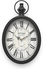 Menterry Small Retro Oval Wall Clock, Antique Old Design, Black Vintage Style, Battery Operated Silent Decor Wall Clocks for Kitchen,Bedroom,Farmhouse,Bathroom (11.2" H x 6.7" W)