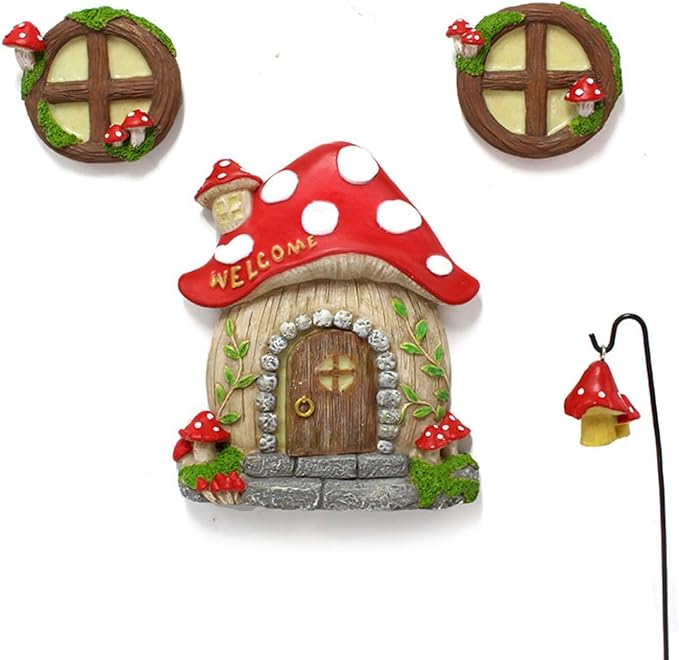 Garden Fairy Decor for Outside Wall Tree Decoration Fairy Door and Window Accessories, Butterfly Mushroom Leaves Fairy House Kit, Fairy Garden Decor, Fairy Garden Decor, Fairy Garden Decorations