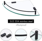 KES Bathroom Glass Corner Shelf Tempered Glass Shelf with Rail Wall Mount Corner Shelf SUS 304 Stainless Steel Matte Black 2 Pack, BGS2101A-BK-P2