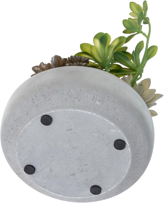 MyGift Assorted Indoor Fake Plants Artificial Succulent Arrangement in Round Gray Cement Planter Pot