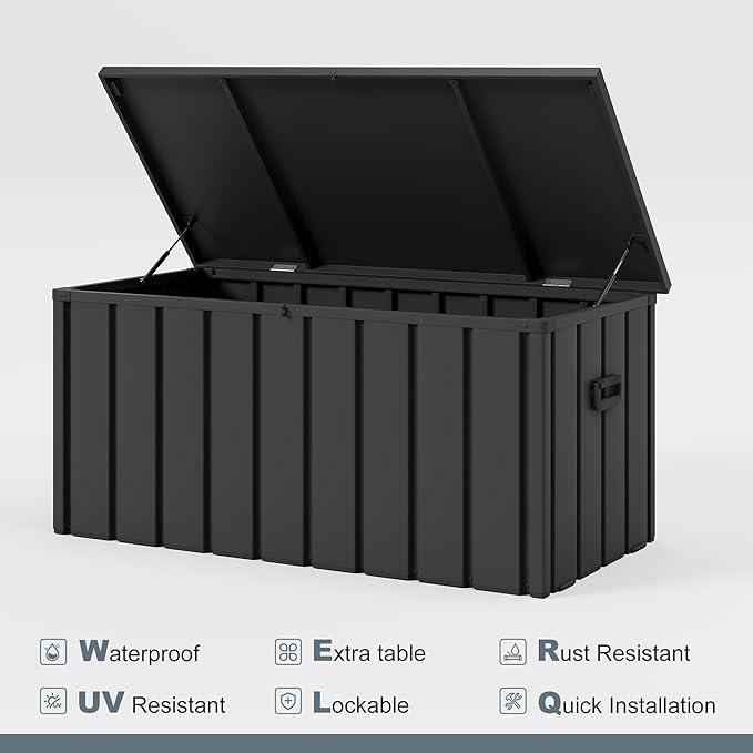 PURPLE LEAF Outdoor Deck Box 150 Gallon Waterproof Lockable Storage Box Container with Lid Deck Organization for Patio Cushions Side Table Pool Accessories Garden Tools, Gray