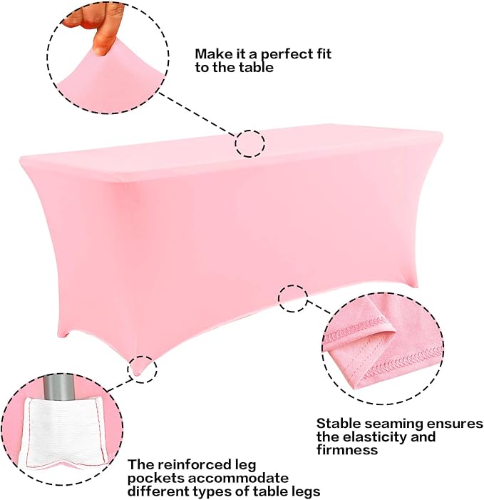 IVAPUPU 4FT Table Cloth for Rectangular Fitted Events Stretch Pink Table Covers Washable Cover Spandex Tablecloth Protector for Party, Wedding, Cocktail, Banquet, Festival