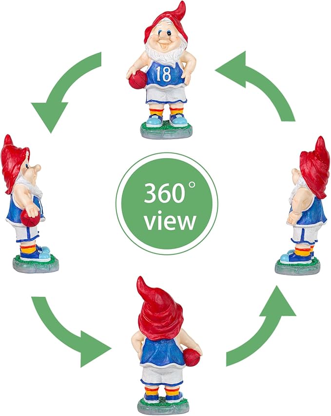 Outdoor Garden Sculpture Sports Garden Gnome with Basketball, 9.5 Inch Decorative Resin Statue, Red and Blue Jersey, Indoor Outdoor Decor A for Basketball Enthusiasts