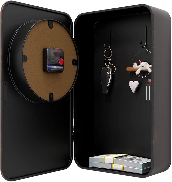 Abdurey Retro Old Telephone Wall Clock with Hidden Safe, Battery Operated Quartz Metal Wall Clocks, Large Rectangular Vintage Decor Clocks, for Farmhouse, Living Room(16" H x 12" W x 4" D)