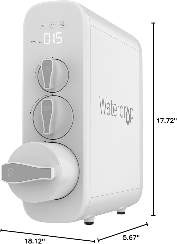 Waterdrop G3P600 Reverse Osmosis System, 8 Stage Tankless Reverse Osmosis Water Filter, NSF/ANSI 42 & 58 & 372 Certified, Under Sink RO System, 2:1 Pure to Drain, Smart LED Faucet