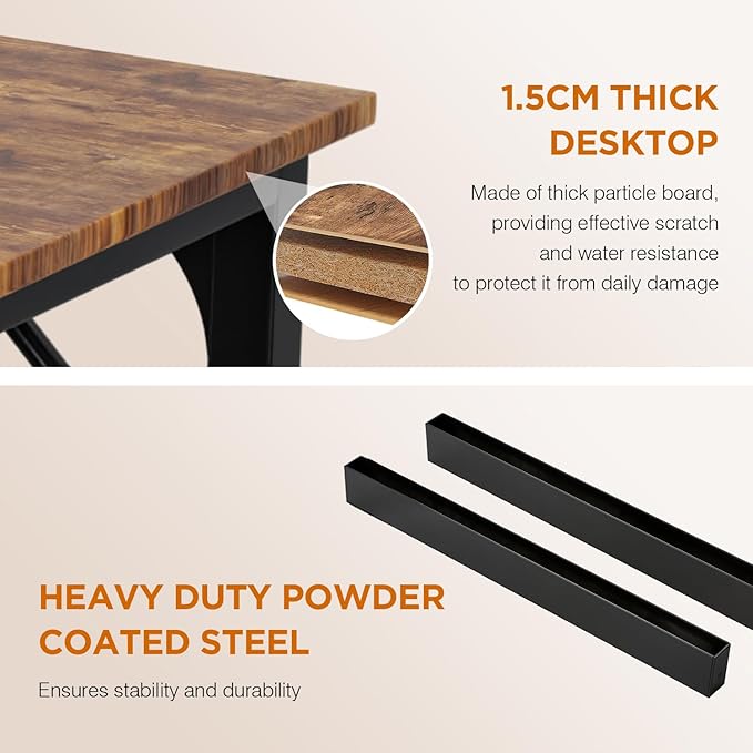 PayLessHere | 32 Inch Computer Desk | Brown | Office Desk with Metal Frame, Adjustable Feet | Water-Resistant, Scratchproof Surface | Sturdy Writing Table for Home Office or Study | Pack of 1