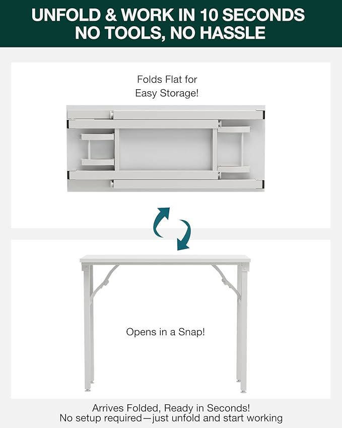 Frylr Small Folding Computer Desk – Portable 35.8 Inch Foldable Laptop Table, Collapsible and Compact for Easy Storage and Fast Setup, Lightweight for Small Spaces, Craft and Study Use, White