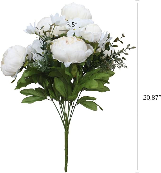 Duovlo Artificial Peony Silk Flowers Fake Flowers Vintage Wedding Home Decoration,Pack of 1 (Spring Milk White)