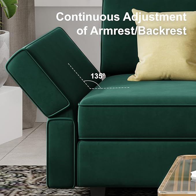 Belffin Velvet Modular Sectional Arm Chair Accent Chair with Storage Seat Single Club Chair for Apartment Green