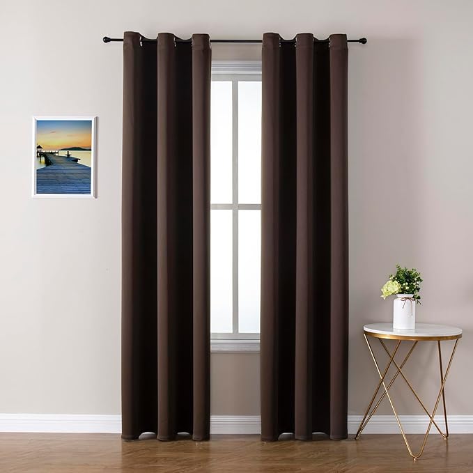 ChrisDowa Brownout Curtains 72 inches Long for Bedroom - 2 Panels Set Grommet Thermal Insulated Room Darkening Curtains for Living Room (Brown, 42 x 72 Inch)