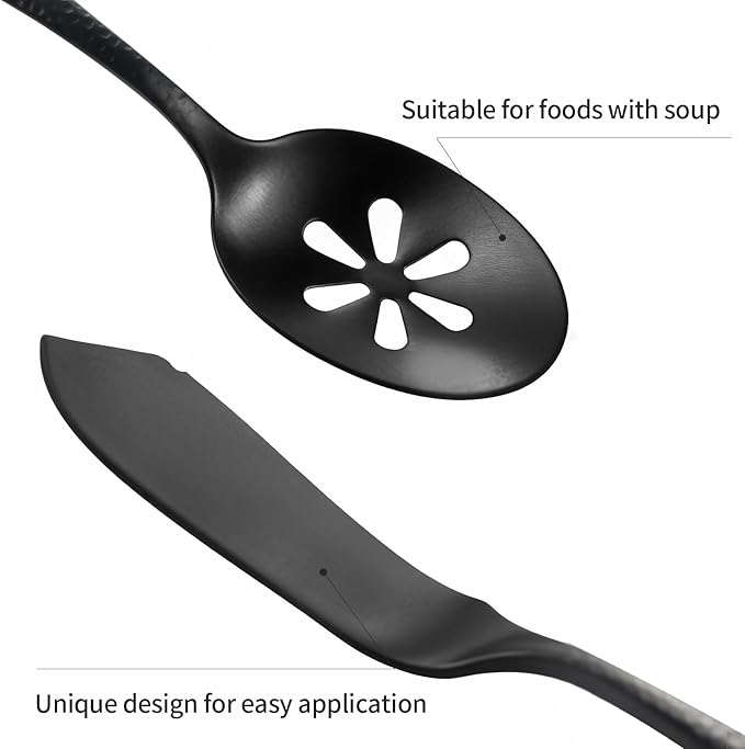 Silverware 45-Piece Matte Black Hammered Flatware Set with Serving Utensils, Stainless Steel Thick Handle Matte Polished Cutlery Set for Wedding Hotel Restaurant, Service for 8