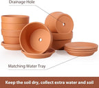 INGOFIN 5 Inch Terracotta Shallow Pots Set with Saucer - Ceramic Clay Pots with Drainage Hole, Terra Cotta for Plants for Indoor Outdoor Plants, Set of 6