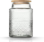Large Glass Storage Jar, 60 FL OZ Glass Food Storage Containers with Bamboo Lid, Kitchen Containers Cereal Canisters Decorative Jar for Candy Snack Cookies Coffee Tea Nuts Airtight Glass Jars (Square)