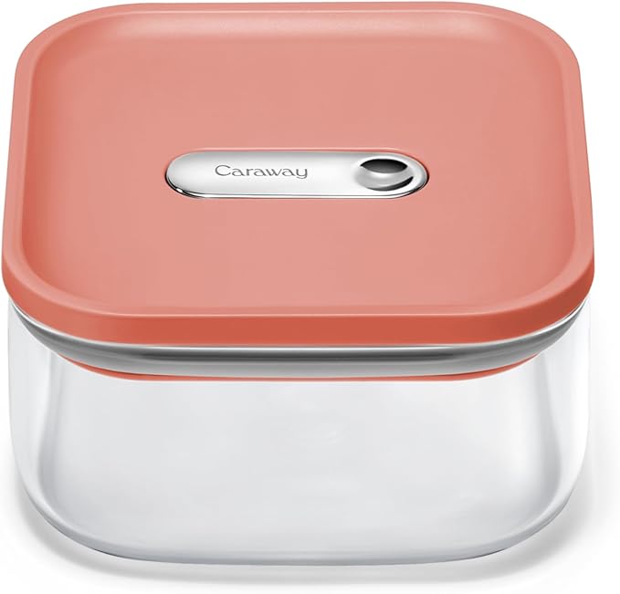 Caraway 1qt Glass Airtight Food Storage Container with Lid – Non-Toxic, BPA-Free Kitchen Storage Container – Stackable, Space-Saving Airtight Container for Dry Goods and More - Perracotta
