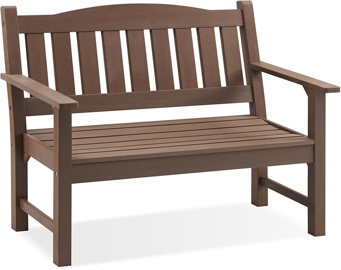 Psilvam 2-Person Outdoor Memorial Bench, All-Weather Poly Lumber Garden Bench, Rot-Resistant Outdoor Patio Bench for Park,Porch,and Church(Brown)