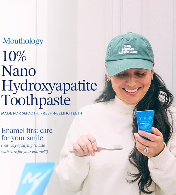 Mouthology 10% Nano Hydroxyapatite Toothpaste (6pk, Fluoride Free), Whitening*, Supports Enamel Care*, Appropriate for Sensitive Teeth*, SLS Free, Xylitol nHA Toothpaste Adults, Mint 4oz (USA Made)