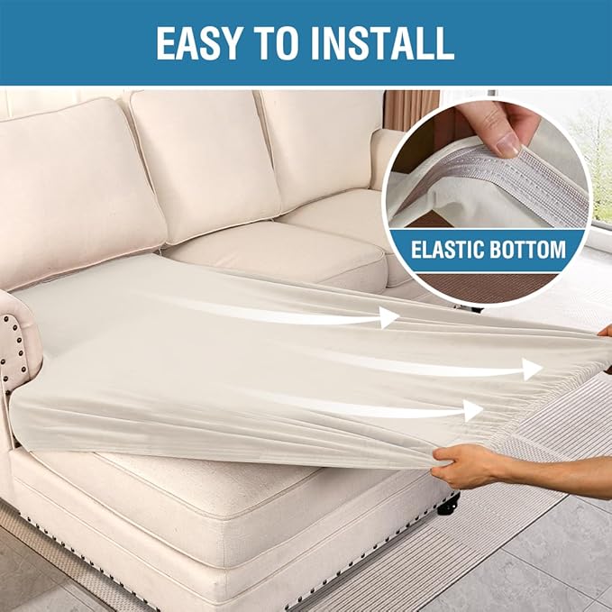 H.VERSAILTEX Velvet Stretch Individual Chaise Cover Sectional Couch Covers for L Shaped Sofa Both Left/Right Furniture Protector Seat Cushion Sofa Cover (1 Piece Chaise Cover, Porcelain)