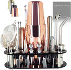 22-Piece Cocktail Shaker Set, 25/20oz Bartender Kit, Bartending Stainless Steel Bar Tools Sets for Drink Mixing, Boston Cocktail Shakers with Stand Recipes Booklet (Rose Gold-25-20oz)
