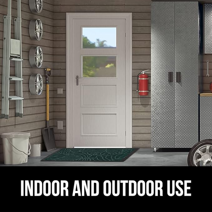 GORILLA GRIP 100% Waterproof All-Season WeatherMax Doormat 35x23, US Designed Natural Rubber, Stain and Fade Resistant, Low Profile Indoor Outdoor Door Mats, Easy Clean Patio Mat, Green Palm