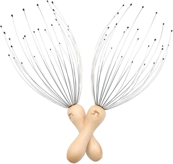 USAGA 28 Finger Head Scratcher, Head Massager, Scalp Massager for Scalp Body Relaxing Wood Handle (2 Pack)