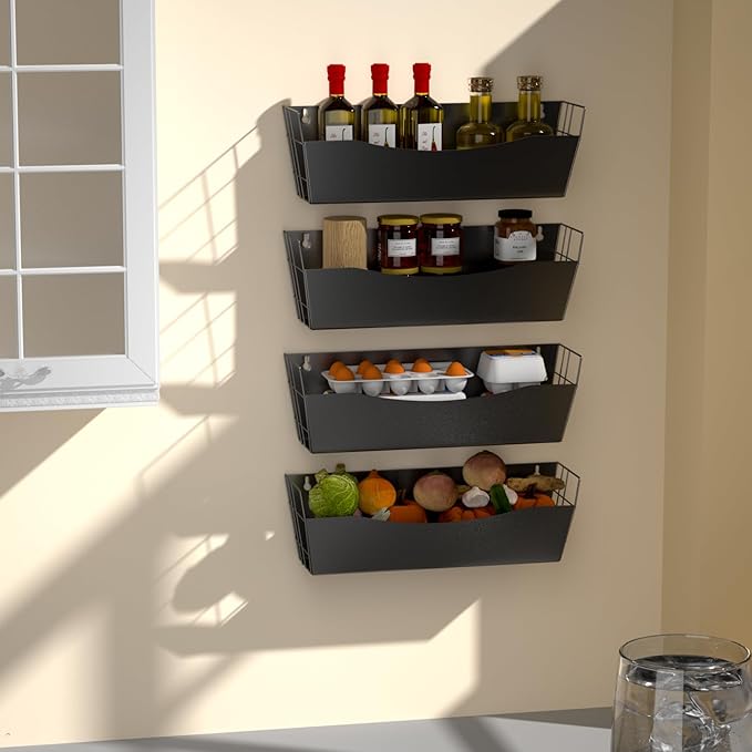 Magnetic Kitchen Organizer for Refrigerator Spice Rack Organizer Metal Magnet Shelf For Waching Machine Strong Magnetic Fridge Shelf for Microwave Kitchen Pantry Organizer No Drilling Installation
