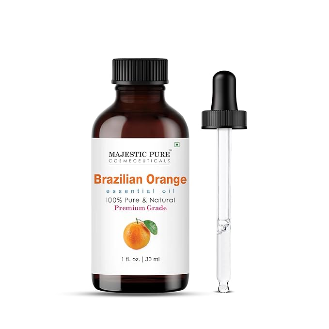 Majestic Pure Brazilian Orange Essential Oil with Glass Dropper - 1 Fl Oz - 100% Pure and Natural Brazilian Orange Oil - Premium Grade Essential Oils for Diffuser, Aromatherapy, Soap and Candle Making