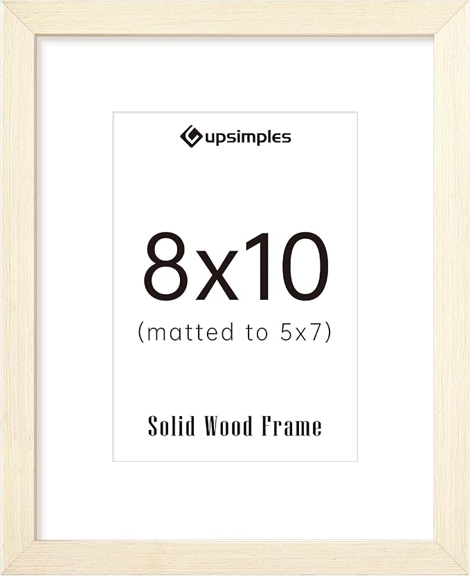 upsimples 8x10 Picture Frame, Natural Solid Wooden Picture Frames, Display 5x7 with Mat or 8 x 10 Without Mat, Wall or Tabletop, 1 Pack, White