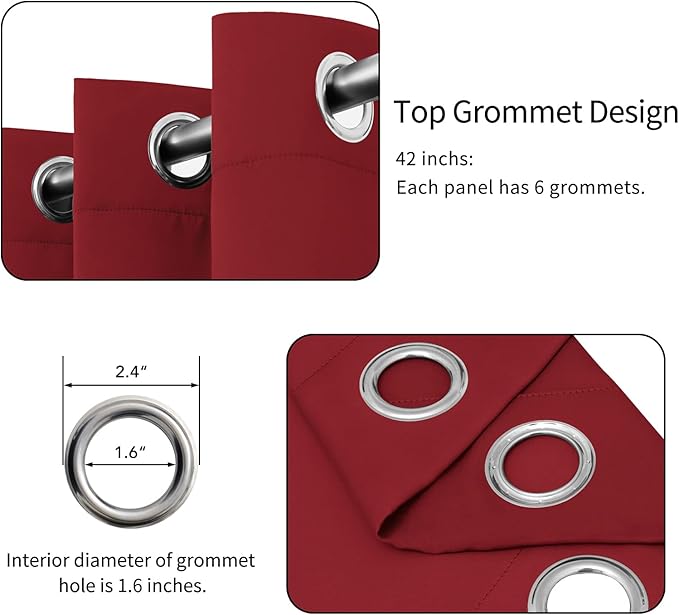 Easy-Going Blackout Curtains for Bedroom, Solid Thermal Insulated Grommet and Noise Reduction Window Drapes, Room Darkening Curtains for Living Room, 2 Panels(42x84 in, Christmas Red)