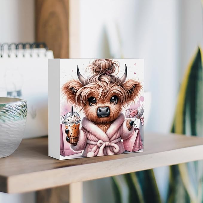 Highland Cow Winter Decor, Highland Cow Gifts for women, Highland Cow Baby Decor, Highland Cow Nursery Decor, Wooden Box Decor Sign for Home Farmhouse Office Living Room Table Shelf Tiered
