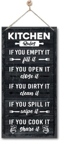 Hanging Kitchen Rules Wood Decor Sign, Rustic Kitchen Wooden Signs, Printed Wood Wall Art Sign, Kitchen Door Rules Rustic Sign, Hanging Wood Sign Kitchen Decor, Funny Farmhouse Kitchen Wall Décor A1