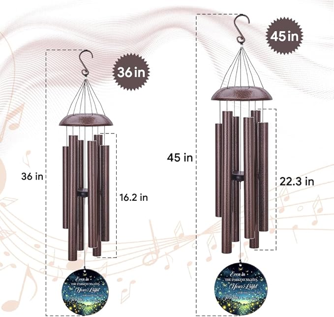 Personalized Sympathy Wind Chimes, 36inch Customized Wind Chime, Memorial Gifts for Loss of Loved One, Wind Chimes in Loving Memory of Dad/Mom, Condolences Gifts for Funeral