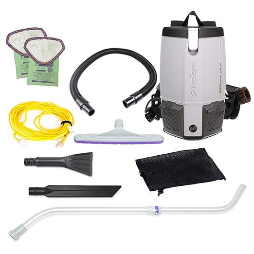 ProTeam Vacuum Backpack, ProVac FS 6 Commercial Backpack Vacuum Cleaner with HEPA Media Filtration and Small Business Kit, 6 Quart, Corded
