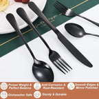 Lazycorner 50 Pcs Black Silverware Set for 10, Mirror Polished Flatware Set Stainless Steel Fork Knife Spoon, Food Grade Eating Utensils Sets, Reusable Silverwear Cutlery Set, Dishwasher Safe