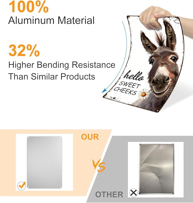 ALKB Western Bathroom Decor Vintage Donkey Gift - Funny Bathroom Restroom Toilet Decoration - Hello Sweet Cheeks Metal Sign 8x12 Inch