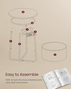 VASAGLE Side Table with Charging Station, Round End Table with Fabric Basket, Nightstand with Power Outlets, USB Ports, for Living Room, Bedroom, Modern, Matte White and Camel Brown ULET228W01