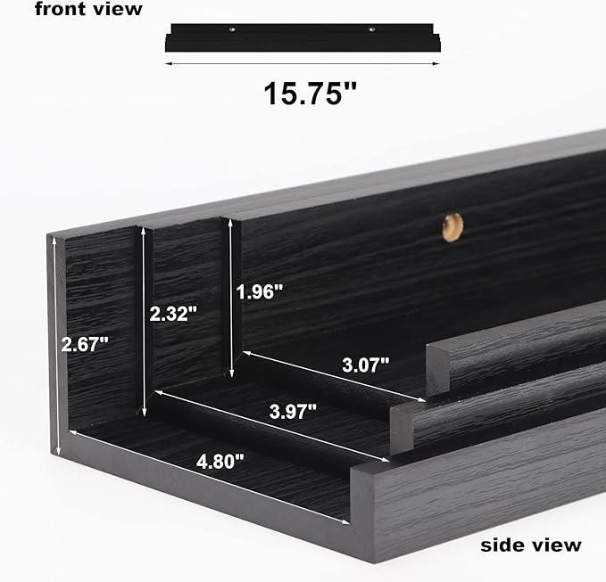 Giftgarden 16 Inch Black Floating Shelves for Wall Mount, Woodgrain Wall Shelf Ledge for Bathroom Bedroom Kitchen Living Room Office Storage, Set of 3 Different Sizes