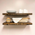 Rustic Shelves with J-Brackets Set of 2, Industrial Shelf, Kitchen Shelves, Solid Wood, Decorative Wall Storage, Heavy Duty, URBANDI (Dark Brown, 12Wx6D)