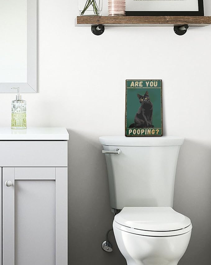 ALKB Funny Black Cat Sign Are You Pooping Metal Signs Black Cat Gift Vintage Bathroom Wall Decor 8 x 12 Inch