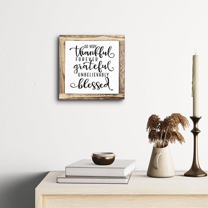 Thankful Grateful Blessed Sign, Inspirational Wood Sign, Wooden Plaques Signs Table Decor, Rustic Desk Decorate, Christian Home Decorate, Appreciation Gift, Mom Gift, Farmhouse Signs