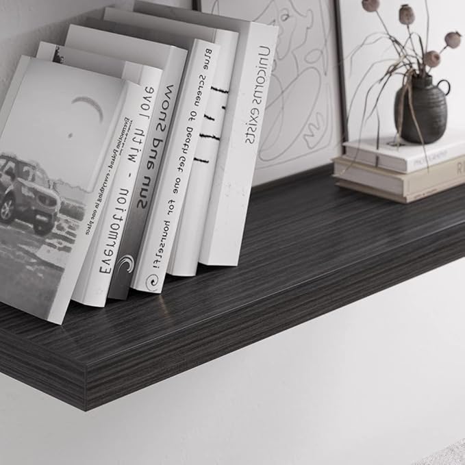 Floating Shelf, Set of 2 Wall Shelf, 30 in W x 12.75 in D x 2 in H Wooden Floating Wall Shelf with Invisible Brackets for Living Room/Bedroom/Bathroom/Kitchen Storage and Decor, Black Wood