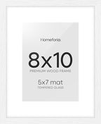 Homeforia 8x10 Picture Frame White, High End Oak 8 x 10 Wooden Frames with Mat 5 by 7 Print, 8x10 Wood Frame Matted to 5x7 inch Photo, 8by10 Wall or Tabletop Frames, Tempered Glass, Wall Kit, Set of 1