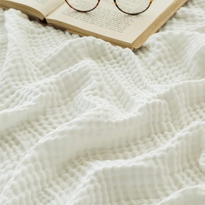 EMME Cotton Bed Blankets White Blankets for Bed Muslin Twin Blanket 60"x80" Lightweight Soft Twin Blanket All Season Gauze Blanket