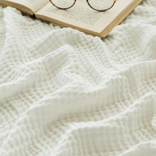 EMME Cotton Bed Blankets White Blankets for Bed Muslin Twin Blanket 60"x80" Lightweight Soft Twin Blanket All Season Gauze Blanket