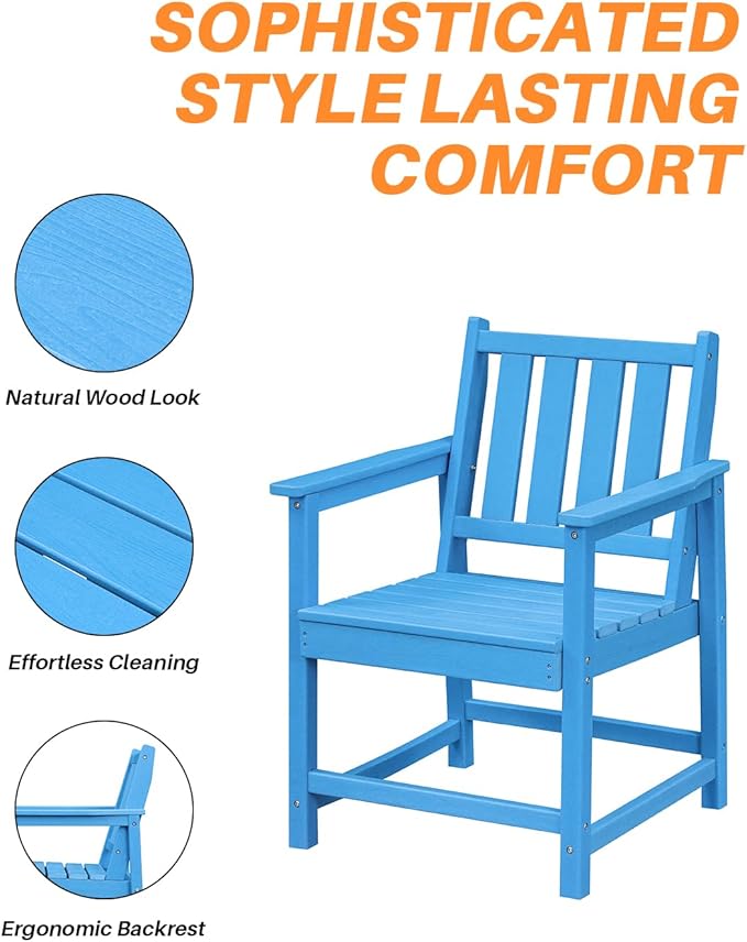 Patio Dining Chair Set of 2, HDPE Outdoor Dining Chair, Ergonomic HDPE Dining Chairs with Deep Seating, All Weather Outdoor Chairs Furniture for Backyard, Deck, Garden, Poolside, Sky Blue