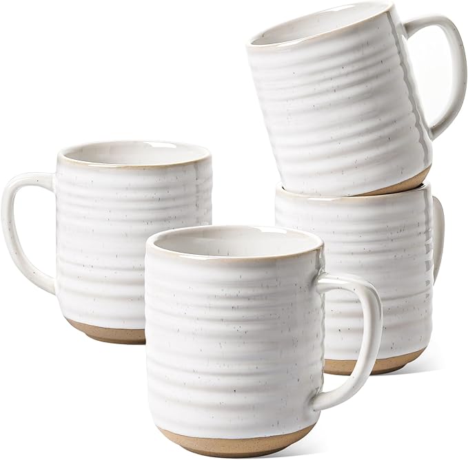 LE TAUCI Coffee Mugs 12 oz, Ceramic Mug Set, Housewarming Wedding Present, Coffee Cups for Latte, Hot Tea, Cappuccino, Mocha, Cocoa - Set of 4, Arctic White