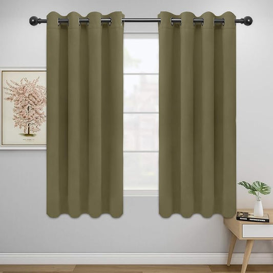 Easy-Going Blackout Curtains for Bedroom, Solid Thermal Insulated Grommet and Noise Reduction Window Drapes, Room Darkening Curtains for Living Room, 2 Panels (52x63 in,Khaki)