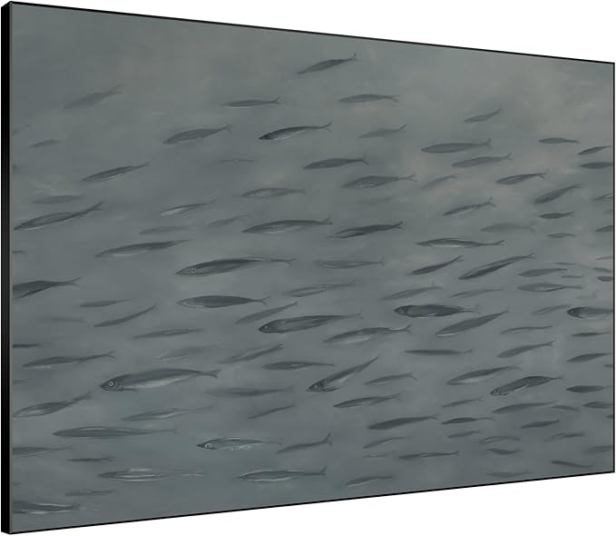 SIGNWIN 60"x72" Extra Large Framed Wall Art Gray School of Fish Minimalist Ocean-Inspired Marine Life Illustration for Home Living Room Bedroom Decor (Frame Assembly Required)