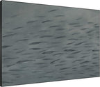 SIGNWIN 36"x46" Extra Large Framed Wall Art Gray School of Fish Minimalist Ocean-Inspired Marine Life Illustration for Home Living Room Bedroom Decor (Frame Assembly Required)
